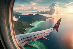 A view of the ocean from an airplane window photo