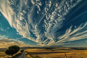 The sky is filled with clouds and the sun is setting photo