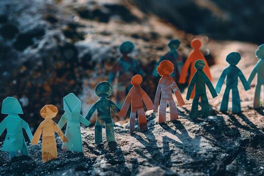 A group of people are standing in a line, holding hands photo