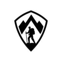 Hiking Logo design concept illustration black color silhouette vector