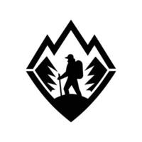 Hiking Logo design concept illustration black color silhouette vector