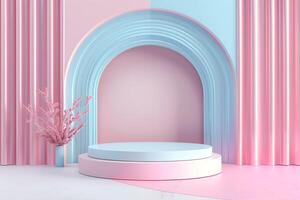 3d render abstract display podium platform for product presentation and advertising. Minimal scene backdrop with clean design. Vacant pedestal for mock up. Empty stage with pastel color for cosmetic photo