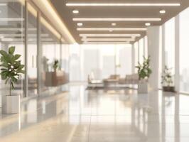 A large open office space with a lot of natural light and plants photo