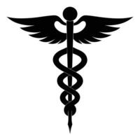 Caduceus health symbol Asclepius's Wand icon black color, silhouette, illustration vector