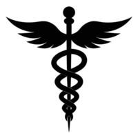 Caduceus health symbol Asclepius's Wand icon black color, silhouette, illustration vector