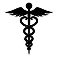 Caduceus health symbol Asclepius's Wand icon black color, silhouette, illustration vector