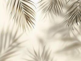 A leafy palm tree casts a shadow on a white background photo