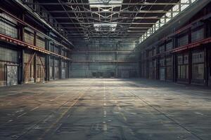 Background banner of an empty industrial warehouse photo