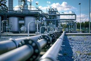 A long pipe is in the water, and the sky is blue photo