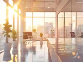 A large open office space with a view of the city photo