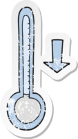 retro bedrövad klistermärke av en tecknad serie dropp temperatur teckning png