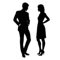 Man and woman standing and talking silhouette white background vector