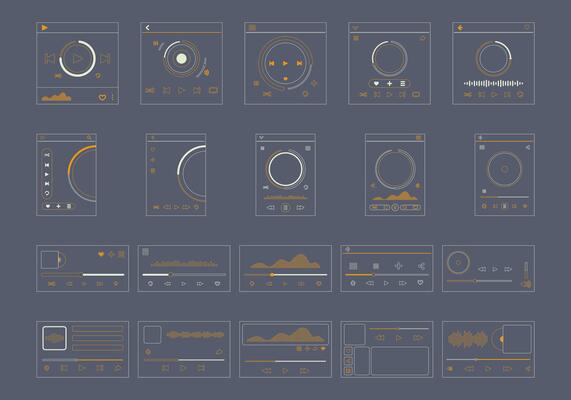 Minimalist Music Player Outline Set