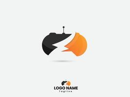 Gamer logo design with game controller and energy icon vector