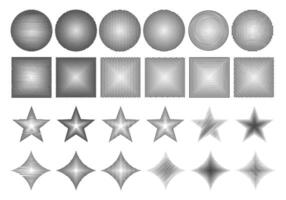 Set of geometric shape with halftone line effect, glitch shape pattern element illustration vector