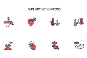 Sun protection icon set..Editable stroke.linear style sign for use web design,logo.Symbol illustration. vector