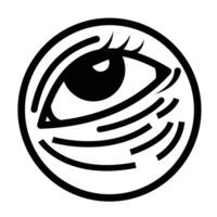 Tired, lifeless, or unconsious eye with eye bags or dark circles icon illustration black outlined isolated on square white background. Simple flat cartoon art styled drawing. vector