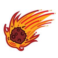 Flaming meteor stone colorful icon illustration outlined isolated on square white background. Simple flat cartoon art styled drawing. vector