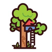 Tree house colored icon illustration outlined isolated on square white background. Simple flat cartoon art styled drawing. vector