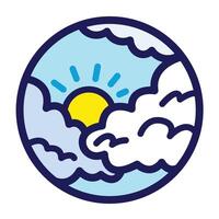 Cloudy or partly sunny weather colored icon illustration with outline isolated on square white background. Simple flat cartoon art styled drawing. vector