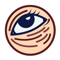 Tired, lifeless, or unconsious eye with eye bags or dark circles colored icon illustration outlined isolated on square white background. Simple flat cartoon art styled drawing. vector