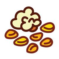 Popcorn kernels, unpopped or old maids pop corn colored icon illustration with outline isolated on square white background. Simple flat cartoon art styled drawing. vector