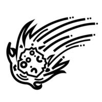 Flaming meteor stone icon illustration black outlined isolated on square white background. Simple flat cartoon art styled drawing. vector