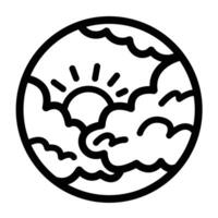 Cloudy or partly sunny weather icon illustration with black outline isolated on square white background. Simple flat cartoon art styled drawing. vector