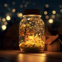 a glass dome with a candle inside on a table photo