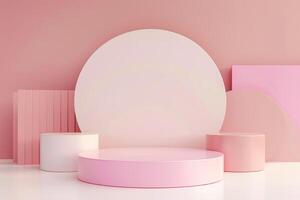 3d render abstract display podium platform for product presentation and advertising. Minimal scene backdrop with clean design. Vacant pedestal for mock up. Empty stage with pastel color for cosmetic photo
