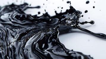 A close-up of black liquid splashing against a white background, creating a dynamic and abstract pattern photo