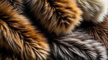 Close-up of luxurious fur collars in various natural colors photo