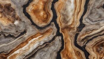 A close-up view of natural stone with wavy lines in white, gray, brown, and orange, creating an abstract design photo