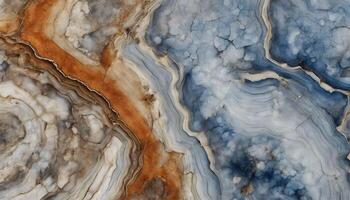Abstract macro photo of a colorful agate slice with intricate patterns and textures