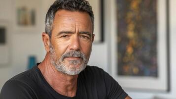 A middle-aged man with a grey beard looks directly at the camera photo