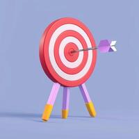 A 3D rendered image of a bullseye target with an arrow in the center photo