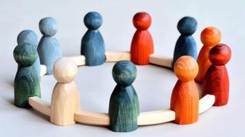 Diversity, equity and inclusion concept. DEIB. Wooden Figures in a Circle photo