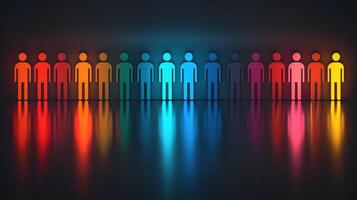 Diversity, equity and inclusion concept. DEIB. Colorful People Standing in a Row photo