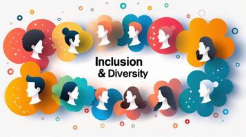 Diversity, equity and inclusion concept. DEIB. Diverse Individuals in Colorful Clouds photo