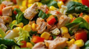 Nutritious salad with chicken and colorful veggies photo