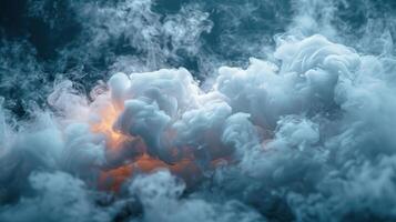 Closeup image of white and blue smoke, creating a cloudy, ethereal effect photo