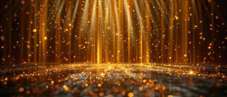A captivating display of golden light beams and shimmering particles, creating a magical and festive ambiance photo