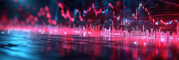 A close-up view of a trading floor, highlighting the dynamic red and blue lines of stock charts photo