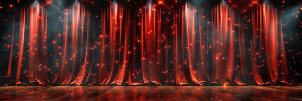 Red curtains with a soft glow and a hint of smoke create a magical stage setting photo