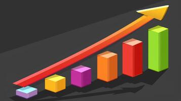 An illustration showing a bar chart increasing with a bright orange arrow pointing upwards photo