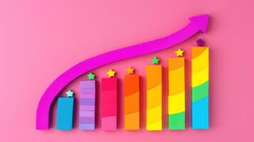 A colorful bar graph with an upward arrow, symbolizing growth and success photo