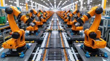 A factory floor filled with robotic arms working in unison, highlighting the rise of automation in modern manufacturing photo