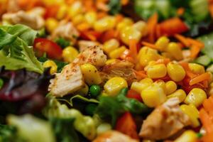 Nutritious salad with chicken and colorful veggies photo