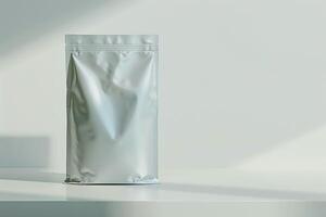 Coffee bag on a background in the style of aluminum, suggesting versatility photo