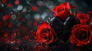 Valentine's theme with heart and roses symbolizes romance and love photo